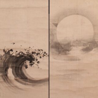 狩野探幽 “天月荒波” 双幅 絹本 着色 狩野派中興の祖 / Kanō Tan'yū “Moon and Waves” | 古美術 AKIRA